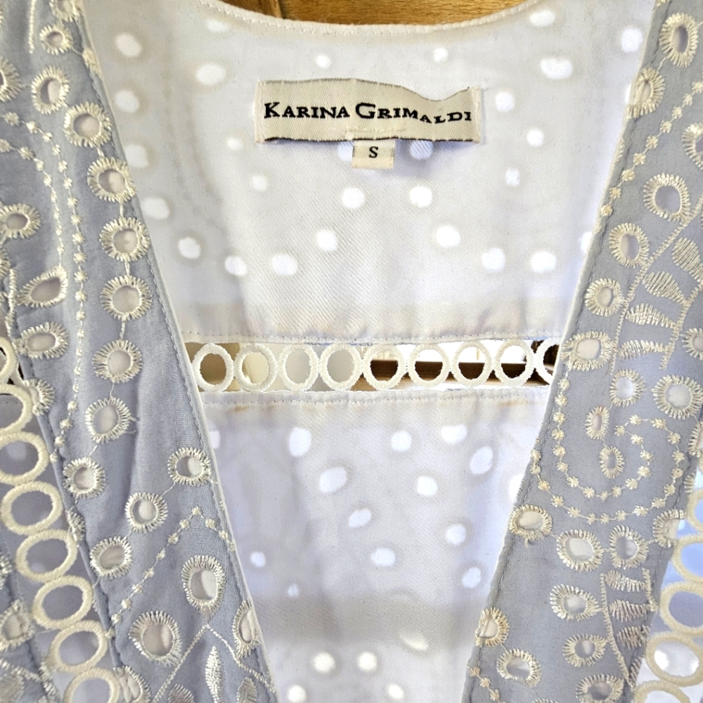 Karina Grimaldi Alba Eyelet Midi Dress Sky Blue Size S Summer Wedding Guest - Picture 5 of 16